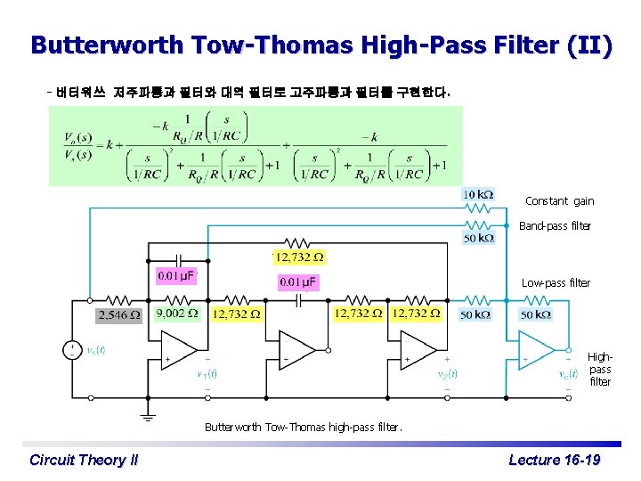 Butterworth Tow-Thomas High-Pass Filter (II) - 버터워쓰 저주파통과 필터와 대역 필터로 고주파통과 필터를 구현한다.