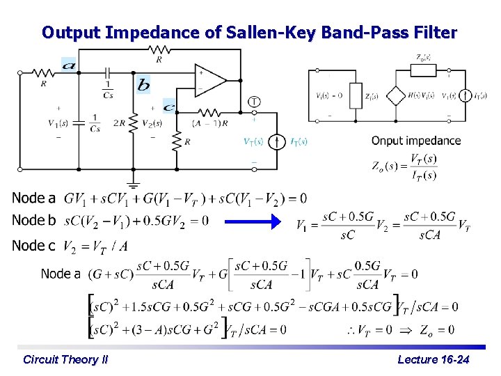 Output Impedance of Sallen-Key Band-Pass Filter Circuit Theory II Lecture 16 -24 