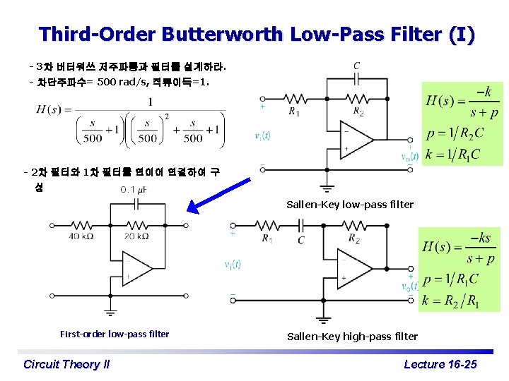 Third-Order Butterworth Low-Pass Filter (I) - 3차 버터워쓰 저주파통과 필터를 설계하라. - 차단주파수= 500