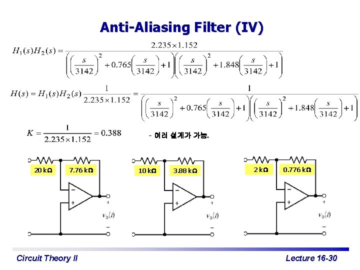 Anti-Aliasing Filter (IV) - 여러 설계가 가능. 20 k. W 7. 76 k. W
