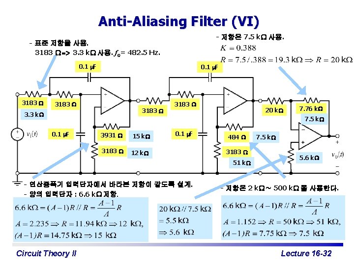 Anti-Aliasing Filter (VI) - 저항은 7. 5 k. W 사용. - 표준 저항을 사용.