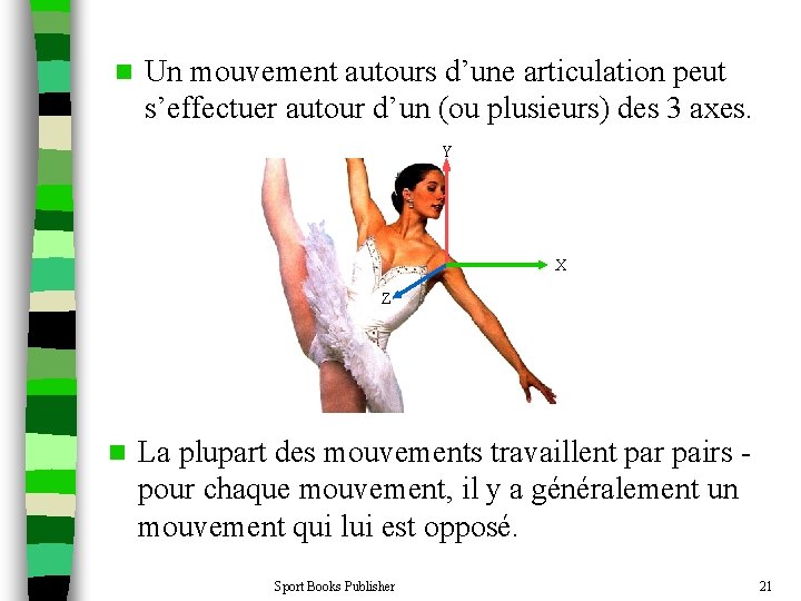 n Un mouvement autours d’une articulation peut s’effectuer autour d’un (ou plusieurs) des 3