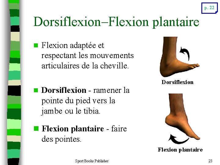 p. 22 Dorsiflexion–Flexion plantaire n Flexion adaptée et respectant les mouvements articulaires de la