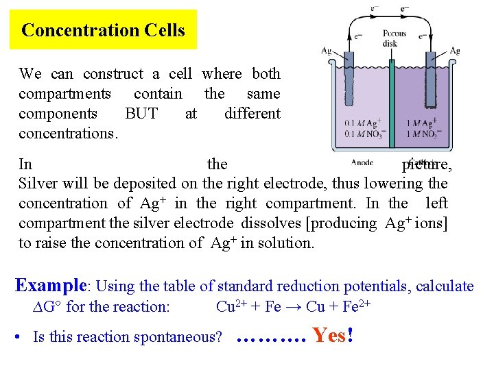 Concentration Cells We can construct a cell where both compartments contain the same components