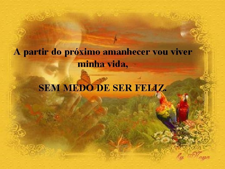 A partir do próximo amanhecer vou viver minha vida, SEM MEDO DE SER FELIZ.