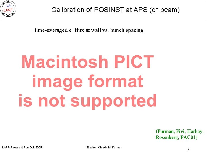 Calibration of POSINST at APS (e+ beam) time-averaged e– flux at wall vs. bunch