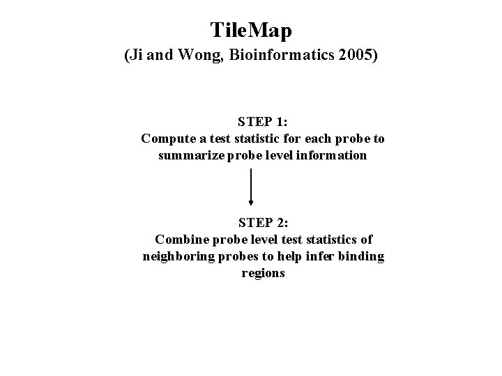 Tile. Map (Ji and Wong, Bioinformatics 2005) STEP 1: Compute a test statistic for