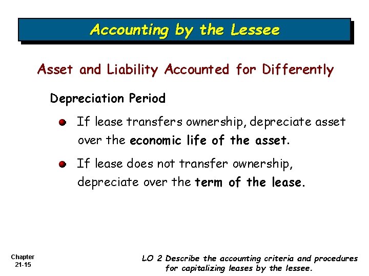 Accounting by the Lessee Asset and Liability Accounted for Differently Depreciation Period If lease