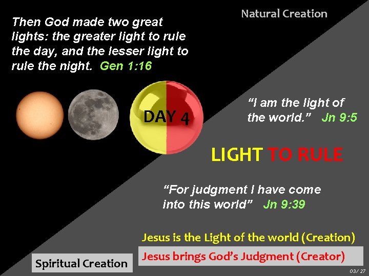 Then God made two great lights: the greater light to rule the day, and