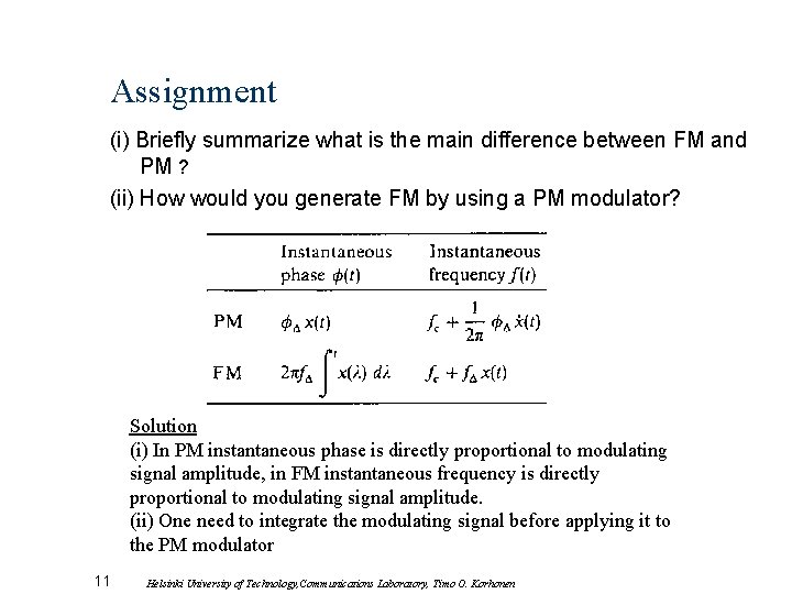 Assignment (i) Briefly summarize what is the main difference between FM and PM ?