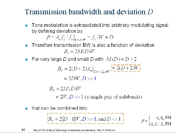 Transmission bandwidth and deviation D n Tone modulation is extrapolated into arbitrary modulating signal