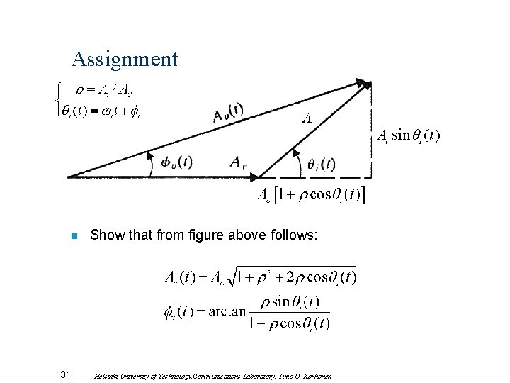 Assignment n 31 Show that from figure above follows: Helsinki University of Technology, Communications