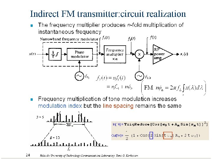 Indirect FM transmitter: circuit realization n The frequency multiplier produces n-fold multiplication of instantaneous
