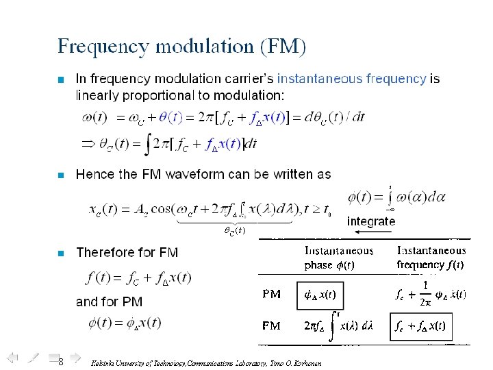 Frequency modulation (FM) n In frequency modulation carrier’s instantaneous frequency is linearly proportional to