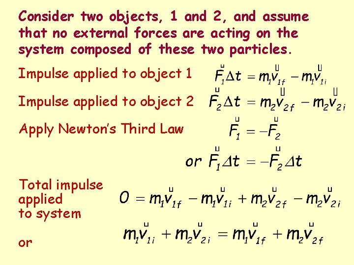 Consider two objects, 1 and 2, and assume that no external forces are acting