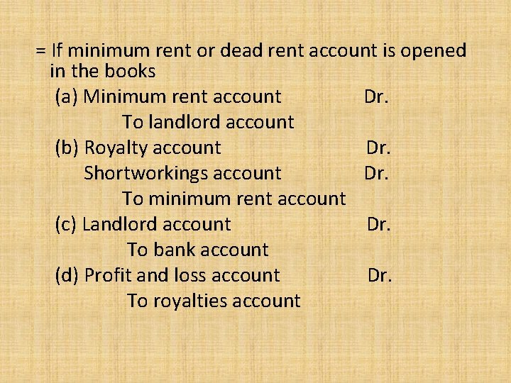 = If minimum rent or dead rent account is opened in the books (a)