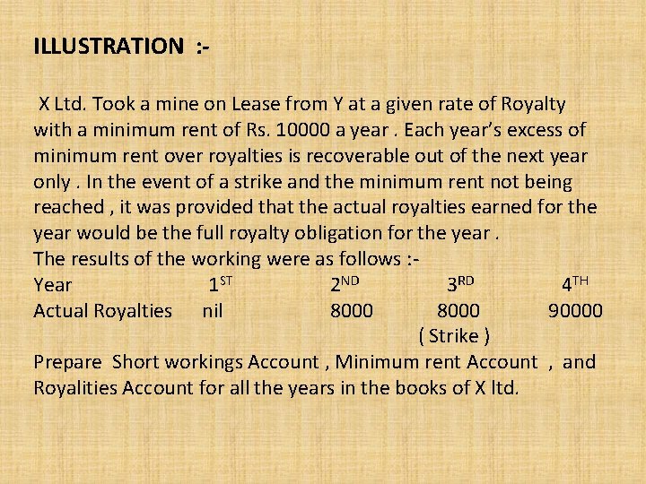 ILLUSTRATION : X Ltd. Took a mine on Lease from Y at a given