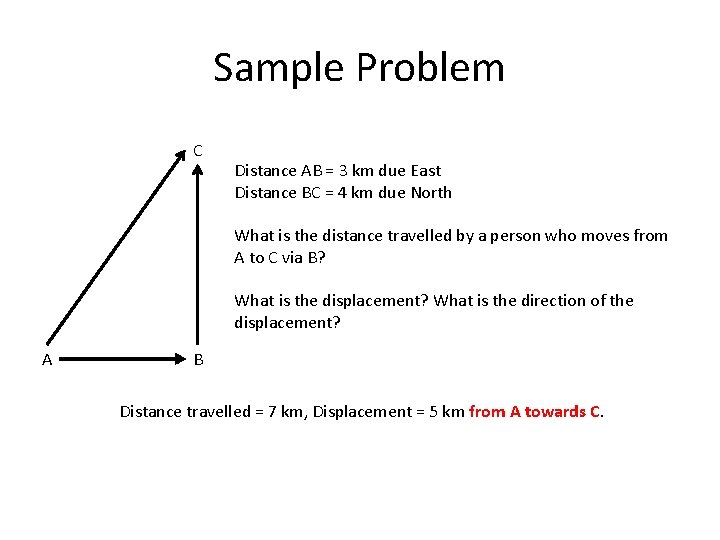 Sample Problem C A Distance AB = 3 km due East Distance BC =