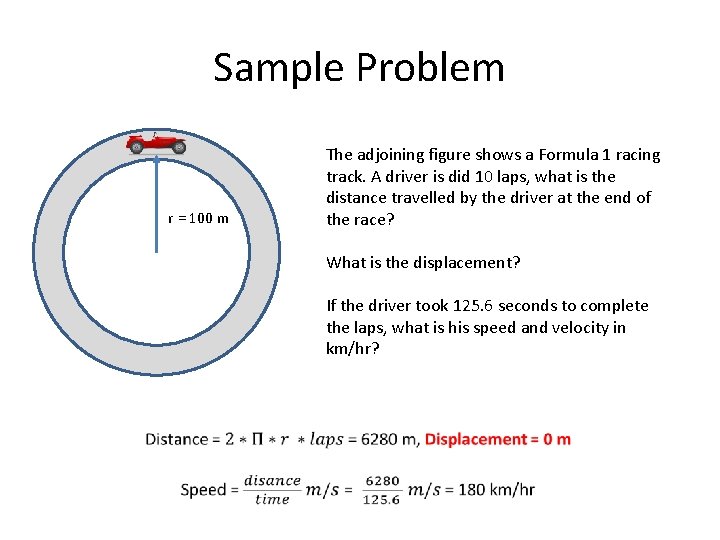 Sample Problem r = 100 m The adjoining figure shows a Formula 1 racing