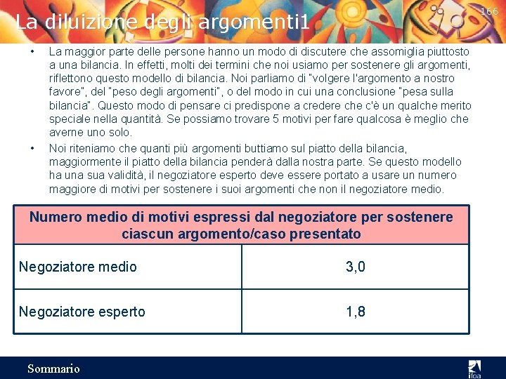 166 La diluizione degli argomenti 1 • • La maggior parte delle persone hanno