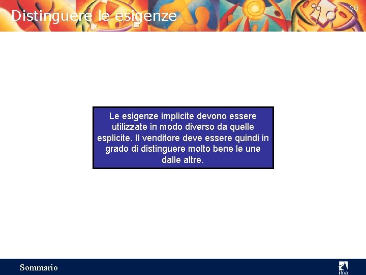 Distinguere le esigenze Le esigenze implicite devono essere utilizzate in modo diverso da quelle