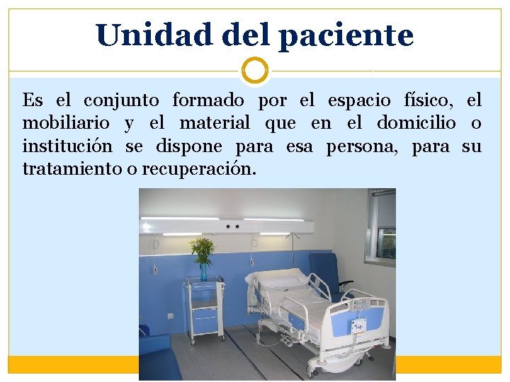 Unidad del paciente Es el conjunto formado por el espacio físico, el mobiliario y