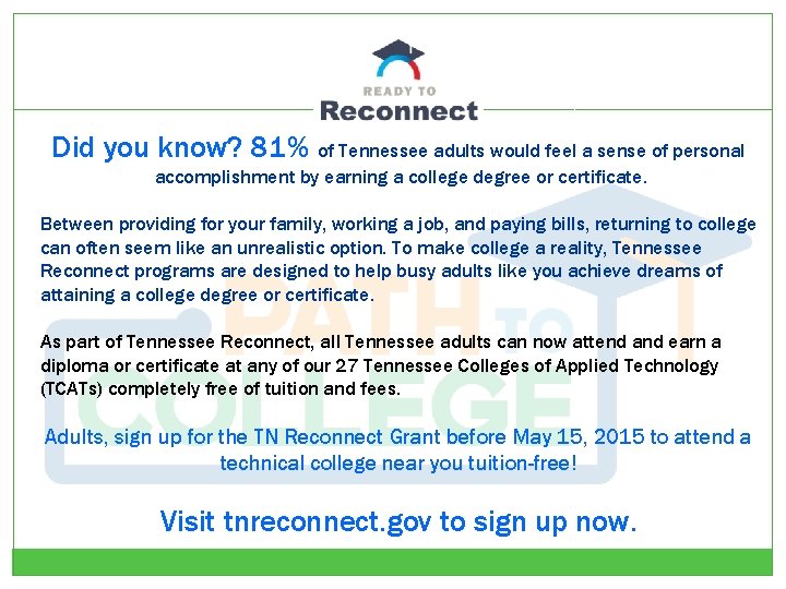 Did you know? 81% of Tennessee adults would feel a sense of personal accomplishment