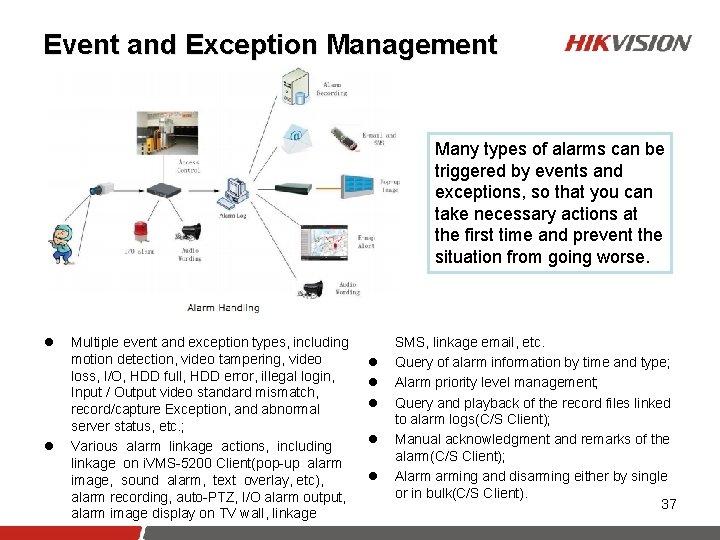Event and Exception Management Many types of alarms can be triggered by events and