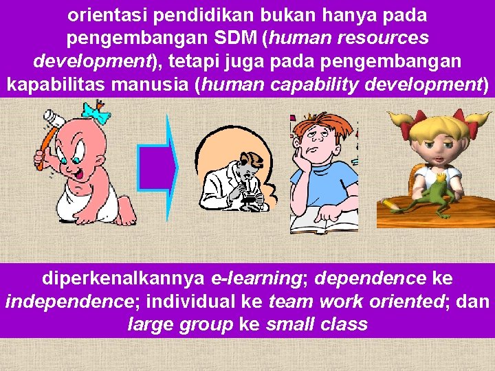 orientasi pendidikan bukan hanya pada pengembangan SDM (human resources development), tetapi juga pada pengembangan