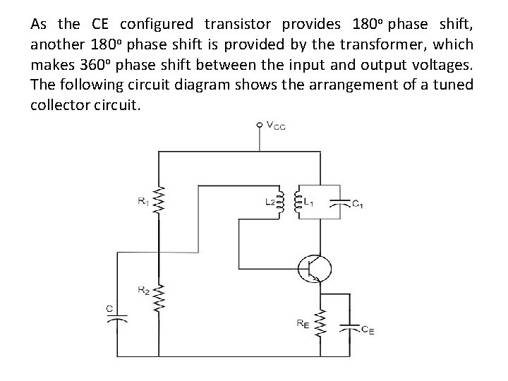 As the CE configured transistor provides 180 o phase shift, another 180 o phase