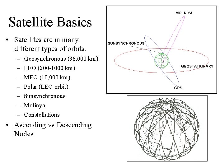 Satellite Basics • Satellites are in many different types of orbits. – – –