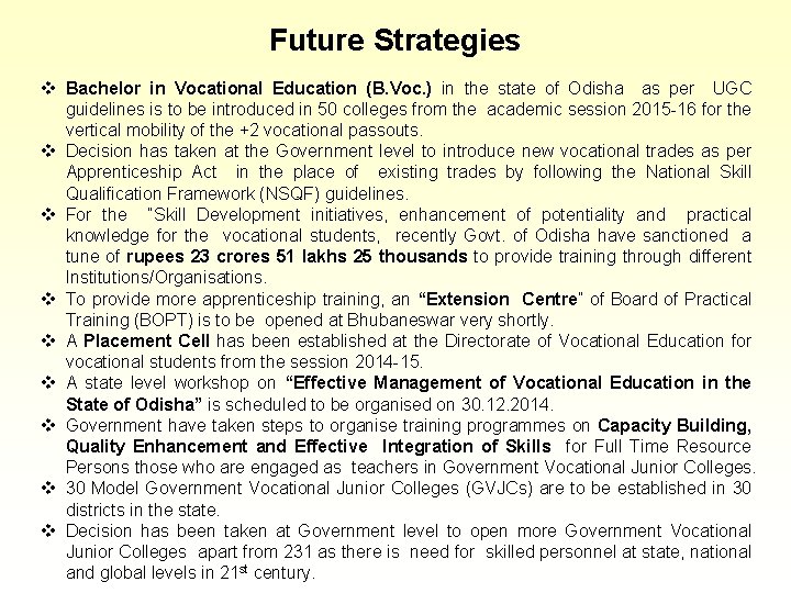 Future Strategies v Bachelor in Vocational Education (B. Voc. ) in the state of
