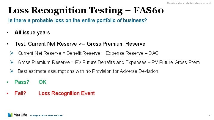 Confidential – for Met. Life internal use only Loss Recognition Testing – FAS 60