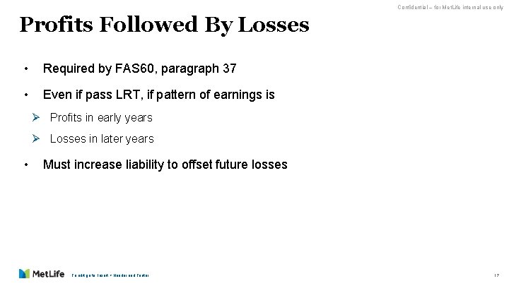 Confidential – for Met. Life internal use only Profits Followed By Losses • Required