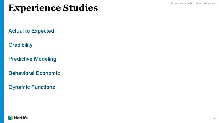 Experience Studies Confidential – for Met. Life internal use only Actual to Expected Credibility