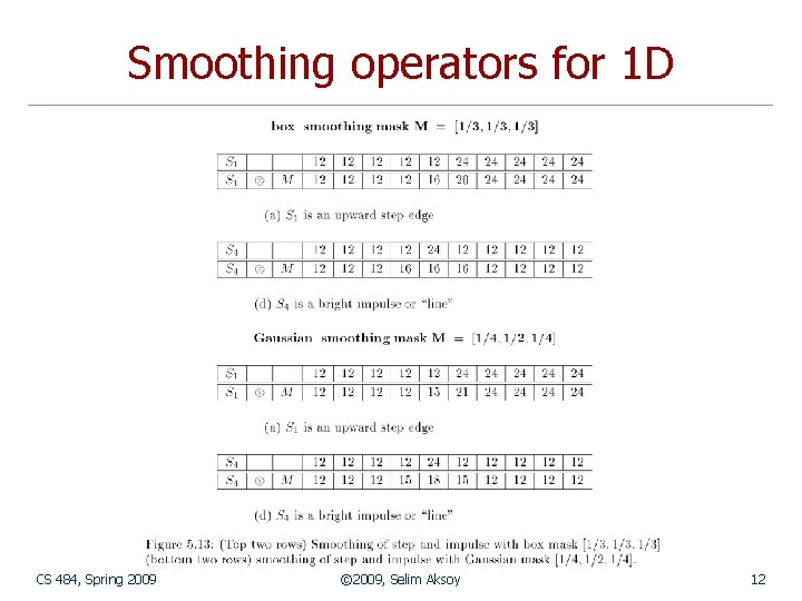 Smoothing operators for 1 D CS 484, Spring 2009 © 2009, Selim Aksoy 12