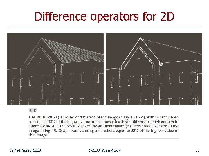 Difference operators for 2 D CS 484, Spring 2009 © 2009, Selim Aksoy 20