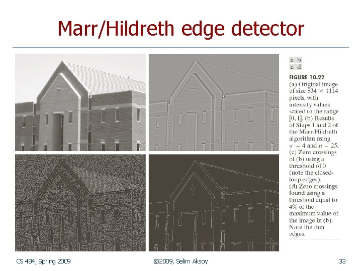 Marr/Hildreth edge detector CS 484, Spring 2009 © 2009, Selim Aksoy 33 