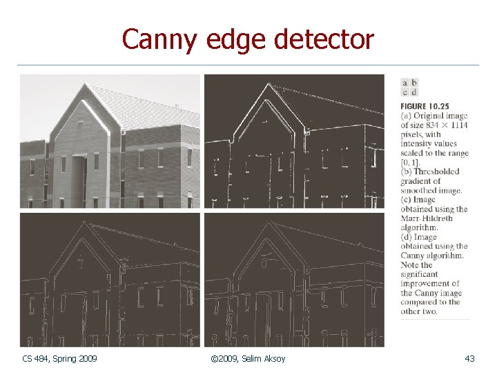 Canny edge detector CS 484, Spring 2009 © 2009, Selim Aksoy 43 