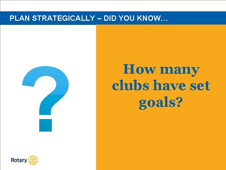 PLAN STRATEGICALLY – DID YOU KNOW… How many clubs have set goals? 