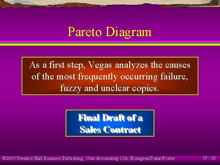 Pareto Diagram As a first step, Vegas analyzes the causes of the most frequently