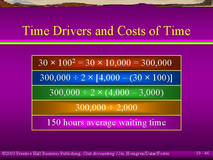 Time Drivers and Costs of Time 30 × 1002 = 30 × 10, 000