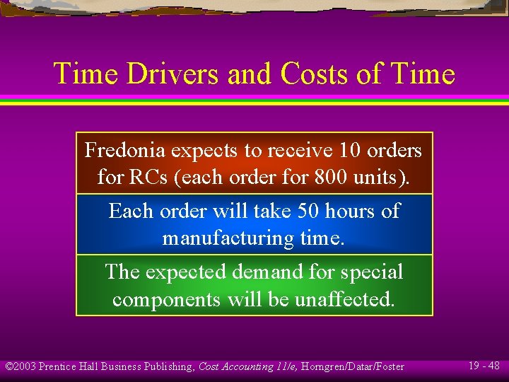 Time Drivers and Costs of Time Fredonia expects to receive 10 orders for RCs