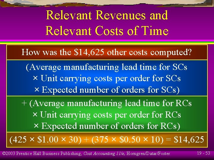 Relevant Revenues and Relevant Costs of Time How was the $14, 625 other costs