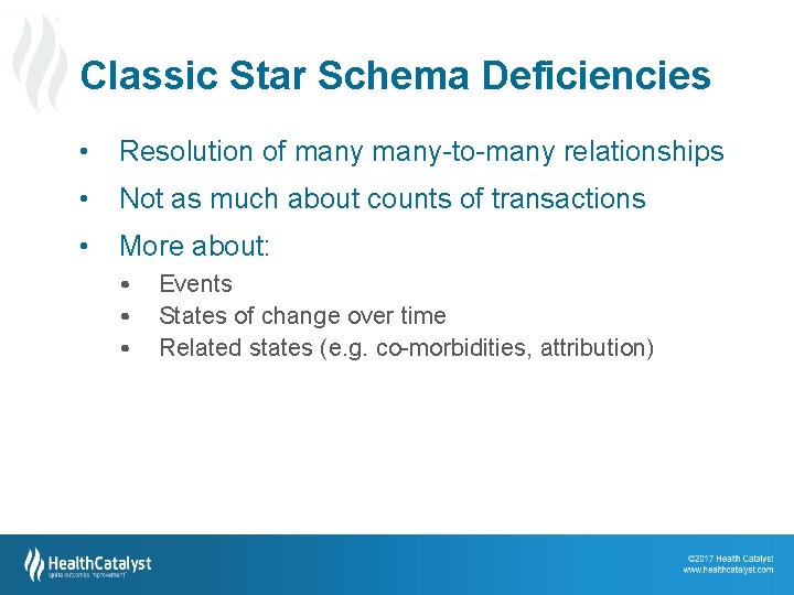 Classic Star Schema Deficiencies • Resolution of many-to-many relationships • Not as much about