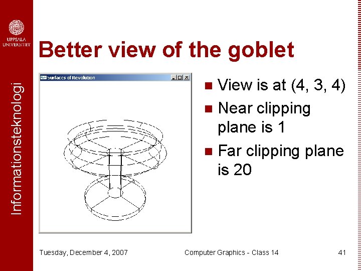 Better view of the goblet View is at (4, 3, 4) n Near clipping