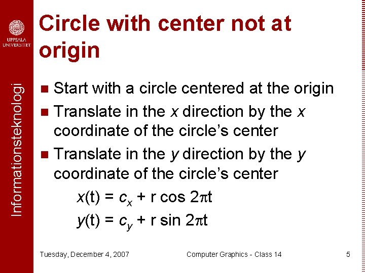 Informationsteknologi Circle with center not at origin Start with a circle centered at the