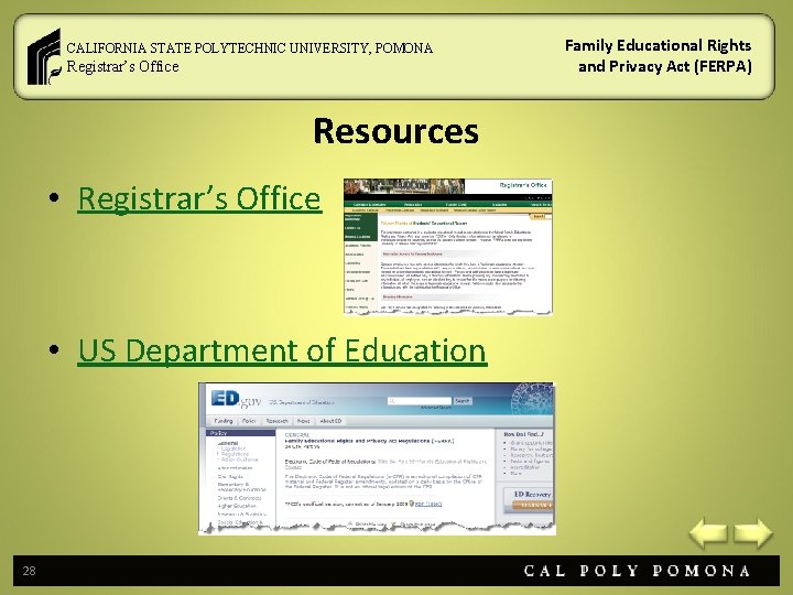 CALIFORNIA STATE POLYTECHNIC UNIVERSITY, POMONA Registrar’s Office Resources • Registrar’s Office • US Department