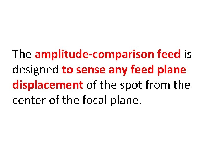 The amplitude comparison feed is designed to sense any feed plane displacement of the