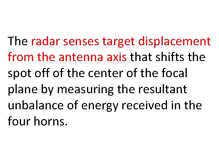 The radar senses target displacement from the antenna axis that shifts the spot off